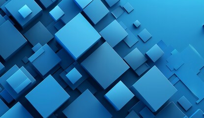 Sticker - A highly detailed 3D render of abstract geometric blue blocks creating a futuristic tech-inspired background