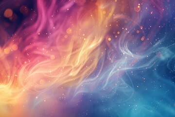 Poster - Vibrant abstract background with swirling colors and glowing, sparkling particles, creating a dreamlike atmosphere