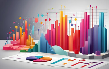 Stock market charts and financial data presentation with 3D Render, Data visualization, Business graph and chart concept