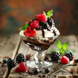 Italian tiramisu dessert with raspberry berries