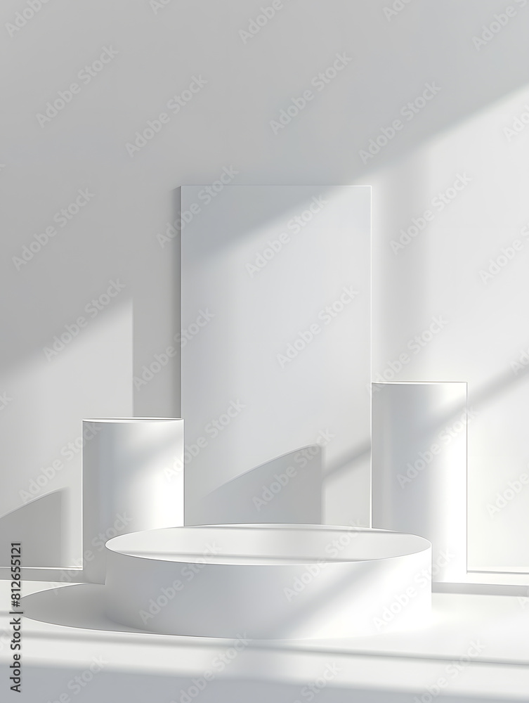 Empty white room rendered 3d cylinder podium or product display stand ...