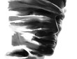 A black and white ink stroke pattern paintography portrait of a man
