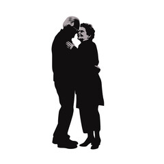 Wall Mural - Elderly couple hugging silhouette design isolated on white background. People vector silhouette on white background.