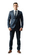© opt - Young professional in a sleek blue suit exuding ambition and readiness, standing confidently
