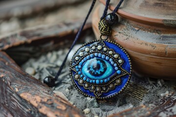 Wall Mural - A detailed shot of a necklace featuring an evil eye, perfect for jewelry designers or spiritual-themed projects