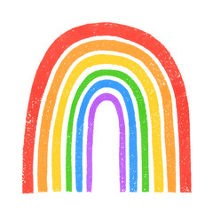 Leinwandbilder - Linocut, lino rainbow arc hand printed illustration. Textured uneven doodle colorful stripes, lgbt gay pride day illustration, text background, poster, social media, card template. Lino ink texture.