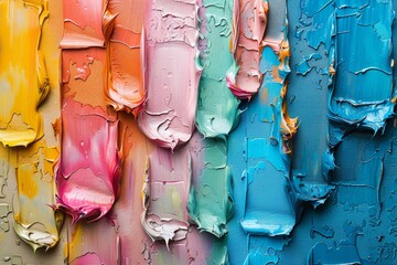 Poster - A detailed image showcasing the mixture and layers of thick colorful oil paint strokes