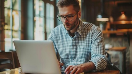 Wall Mural - A Concentrated Man Using Laptop