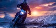 Riding a dirt bike through challenging terrain at sunset takes courage. Concept Dirt Biking, Outdoor Adventure, Sunset Adventure, Challenging Terrain, Courage and Thrills