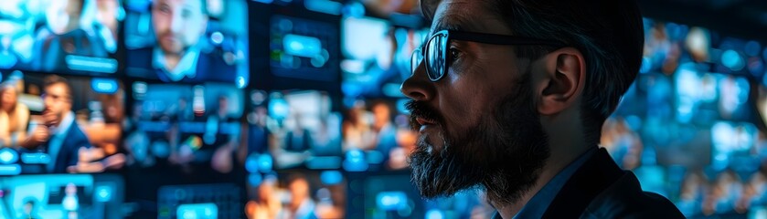 Aufkleber - professionals engaging in digital networking event on multiple screens for technology and business c