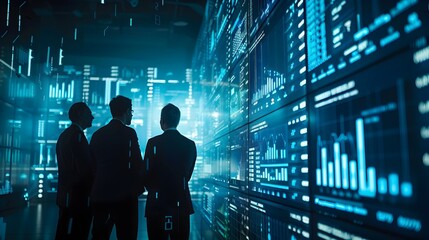 Poster - Futuristic Executive Team Monitoring Financial Data on Augmented Reality Display