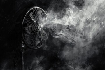Poster - monochrome image of a fan emitting smoke, suitable for various designs