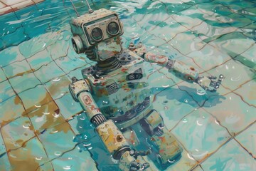 Poster - A robot floating in a pool, suitable for technology concepts