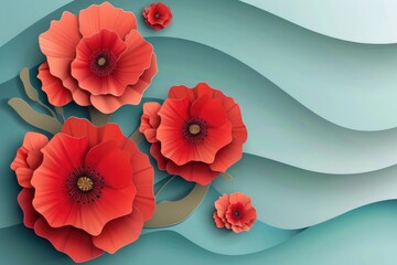 Wall Mural - Vibrant red flowers against a calming blue backdrop. Perfect for floral themed designs