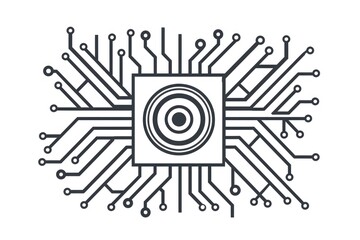 Poster - A close-up black and white image of a computer chip. Suitable for technology and engineering concepts
