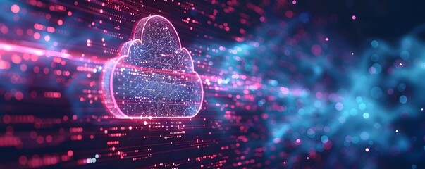 Poster - glowing of cloud encryption algorithms securing digital data transfers in cybersecurity focused comp