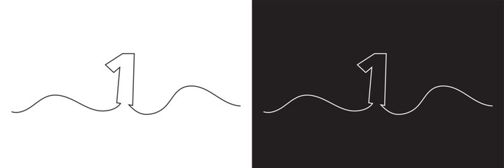 Poster - Number 1 line art silhouette. One line continuous outline vector illustration. isolated on white and black background. EPS 10