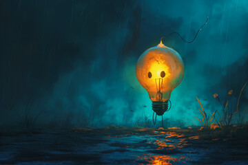 Wall Mural - A light bulb is floating in a body of water