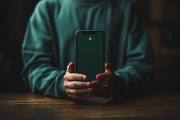 Poster - A person is holding a phone with a green screen