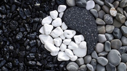 Sticker - Black and white stones are intermingled on the ground representing Yin Yang