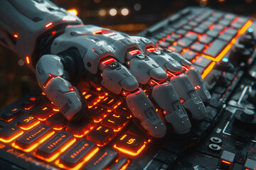Poster - A robotic hand is pressing keys on a keyboard