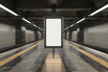 Poster - empty vertical billboard mockup in underground station advertising template 3d rendering