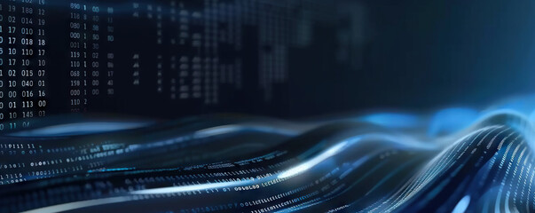 Poster - Digital background perfect for tech processes, neural networks, artificial intelligence, data transfer and encryption, digital archives, sound and graphic presentations, science, education, etc.