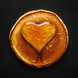 pancake with heart shaped honey or maple sirup, black background