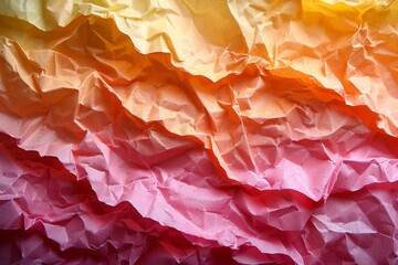 Poster - Layers of crumpled paper with a stunning gradient from yellow to deep pink that creates a dynamic composition