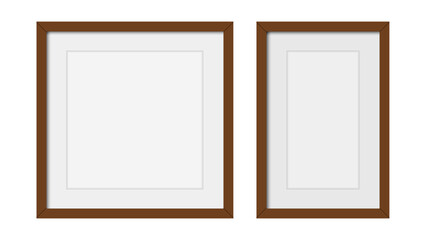 Brown wood frame. Set of wood frame or picture frame on white background. Vector illustration