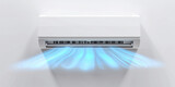 Fototapeta  - A modern, sleek air conditioner on the wall, with  cool blue air flow