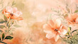 Botanical background painted in the gentle hues of a Peach Fuzz color palette with blooming flowers and lush foliage