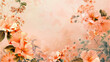Botanical background painted in the gentle hues of a Peach Fuzz color palette with blooming flowers and lush foliage
