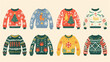 Collection of Ugly Christmas Sweaters on Beige Background