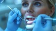 © starush - A woman getting her teeth cleaned by a dentist in the dental chair, AI