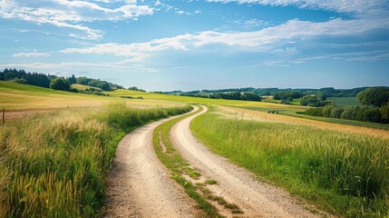 Poster - A rural path meandering through summer agricultural fields