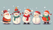 Group of Santa Claus and Snowmen Standing Together