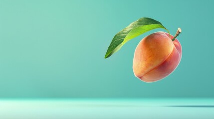 Wall Mural - A captivating image of a fresh ripe peach with green leaves