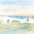 © Jeannaa - surfers catching waves at a popular surf spot