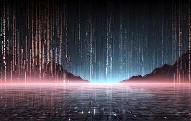 Background featuring a stream of binary code with 0s and 1s cascading down, Technological background