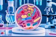 Vibrant Microbiology Laboratory Scene with Colorful Bacteria Culture in Petri Dish.