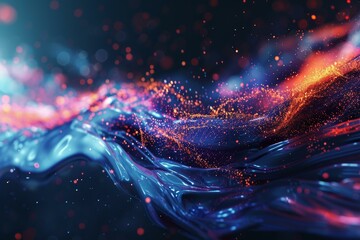 Poster - Abstract computer-generated wave with glowing particles, symbolizing data flow