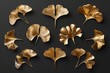 Elegant Collection of Gold Ginkgo and Monstera Leaf Designs on a Dark Background.