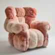Luxurious Plush Pink and Cream Armchair, Elegant Modern Furniture on Neutral Background.