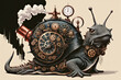 Steampunk Lizard with Clockwork Mechanisms and Gears Against Neutral Background.