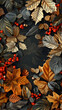 Elegant Autumn Leaf Arrangement with Vibrant Berries on Dark Background.