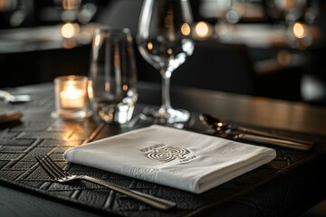 Branding Elements: Logo-Embossed Napkins and Branded Aprons in a Fine Dining Restaurant