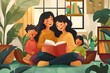 © Ева Поликарпова - A mother reading a book to her children, perfect for family and education concepts