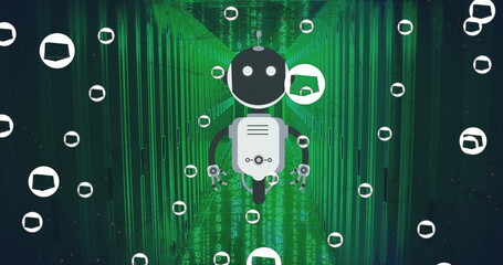 Poster - Image of ai chat bot and icons over computer server background