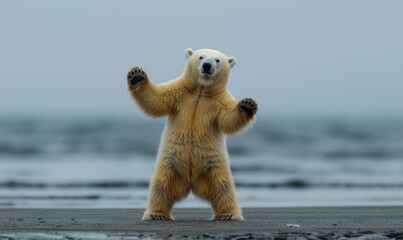 a polar bear standing on its two feet